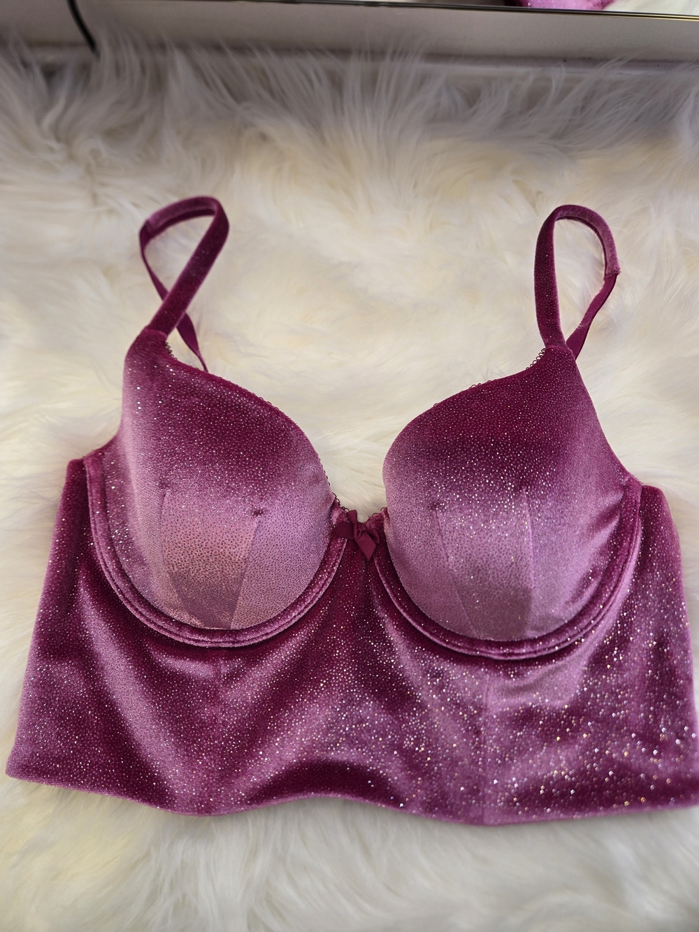 Victoria's Secret Glitter Velvet Longline Bra — Plum